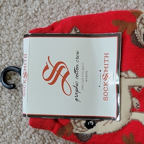 ANTLER PUG WOMENS CREW SOCKS Red Reindeer SockSmith - Picture 3 of 5